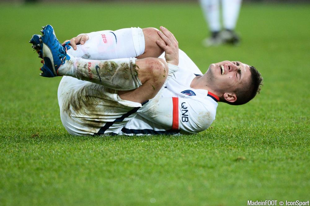 Verratti est touché à la cuisse.