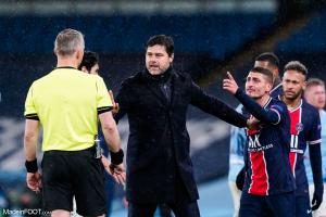 Marco Verratti et Mauricio Pochettino face à Manchester City.